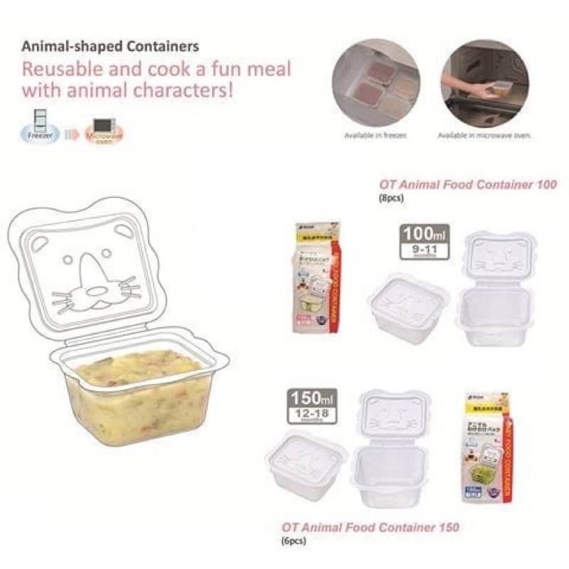 Richell OT Animal Food Container Wadah Penyimpan MPASI Bayi Traveling Bepergian Reuse Bisa disteril Aman Micro dan Freezer