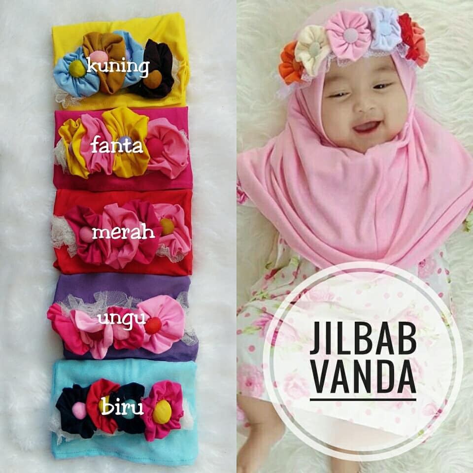 3.3 LNS  Jilbab Anak Syiria Bando Bunga Kombinasi Tila/hijab bayi/kerudung instan/hijab anak iman-1