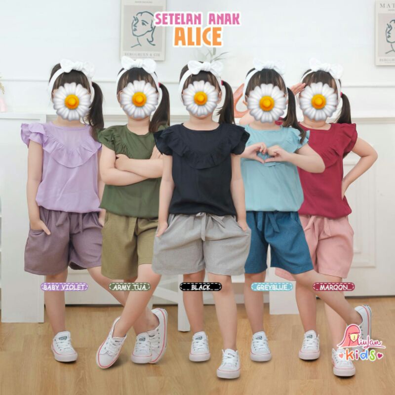 Reprice Setelan Anak ALICE | MiuLan Kids | Baju Setelan Anak Perempuan 1-4th Fashion Anak Atasan Baw
