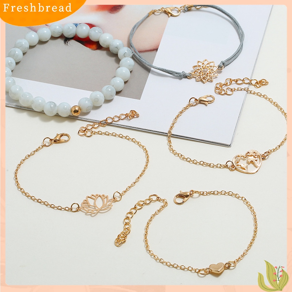 |Frebre Frebre| 5pcs Gelang Tangan Wanita Desain Bunga Teratai Hollow Adjustable Untuk Pesta