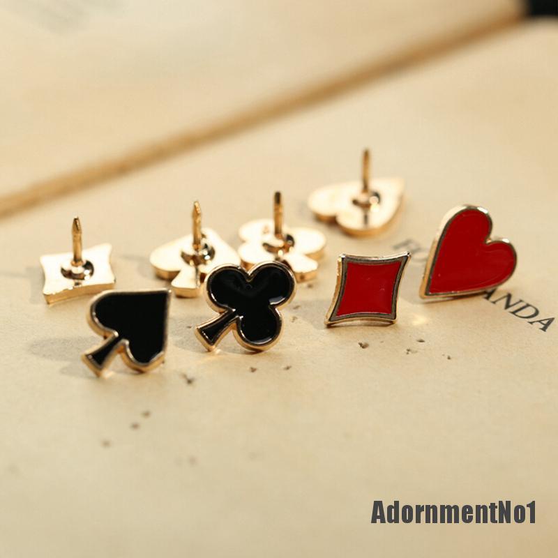 (Adornmentno1) 4pcs / Set Bros / Pin Motif Kartu Poker Untuk Aksesoris Tas Ransel / Pakaian