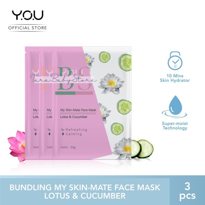 BEST SELLER My Skin-Mate Face Mask 3 in 1 by You Makeups - Lotus&amp; Cucumber TBS