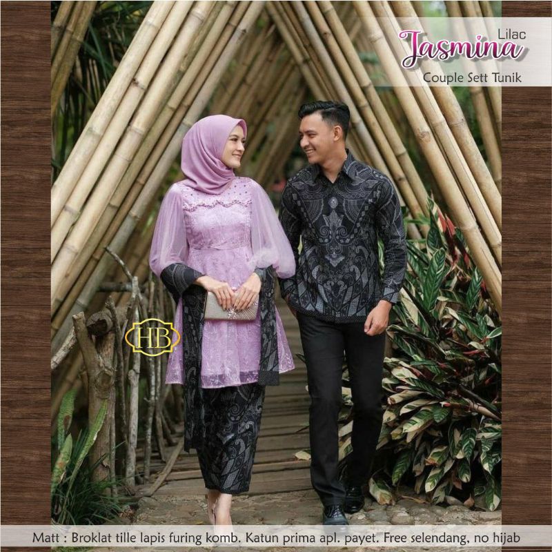 JASMINA COUPLE SET KEBAYA TUNIK MODERN MODIS KEKINIAN ROBERTO CAVALLI SUPER PREMIUM WARNA UNGU LILAC