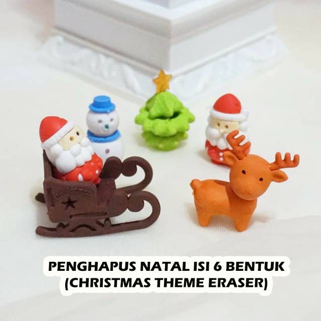 SEPAKET PENGHAPUS NATAL ISI 6 PCS CHRISTMAS ERASER SANTA CLAUSE SNOWMAN REINDEER