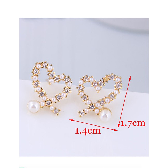 LRC Anting Tusuk Fashion Gold Copper Plated Gold Glitter Diamond Love Earrings A59095