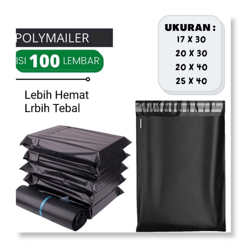 Kantong Plastik Packing LDPE  EKONOMIS Olshop Polymailer Hitam Lem 1pcak isi 100