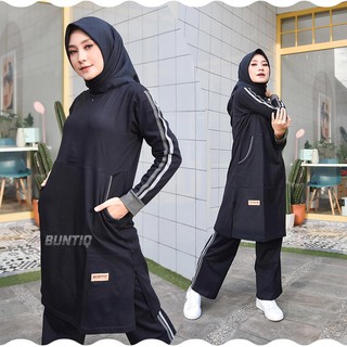 Baju Olahraga Muslimah Buntiq Warna Black Setelan Baju Olahraga dan Celana Olahraga Muslimah