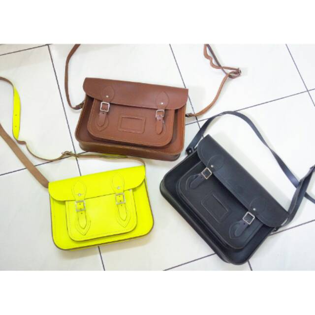 Cambridge Satchel Authentic fluro yellow small black brown tan large original leather bag