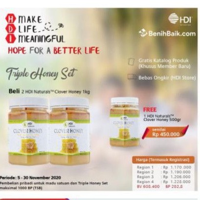 Madu Clover Honey Triple Set 2KG FREE 500GR| ORIGINAL FREE MEMBER HDI