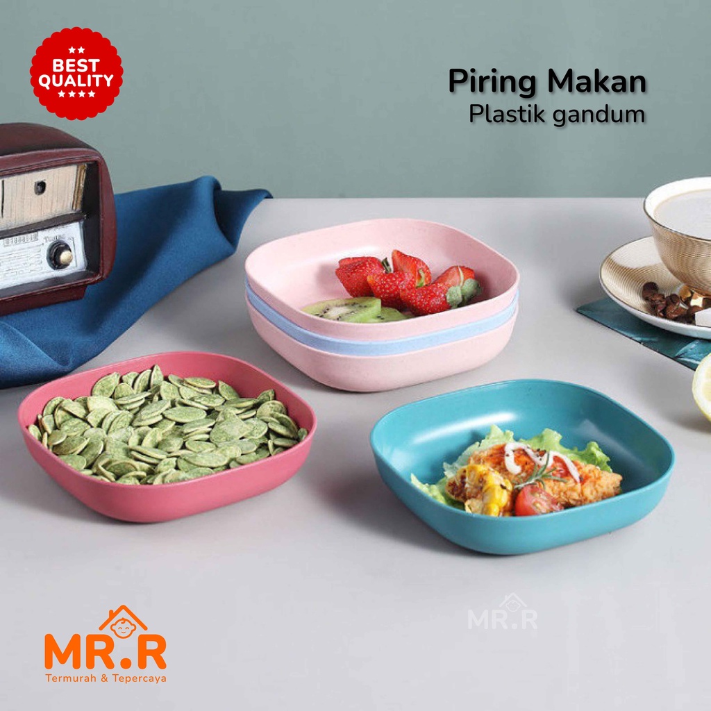 Piring Persegi Kecil Piring Buah Piring Sayur Piring Makanan Ringan Piring Plastik Mini Bahan Jerami Gandum BPA Free Warna Pink Biru Hijau Cream Perlengkapan Makan Rumah Wheat Straw Plate