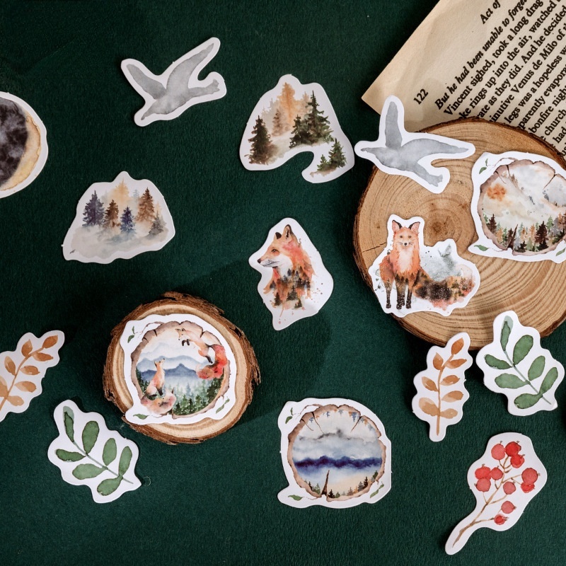 46pcs/set Creative Forest Self-adhesive Stickers Hand Account Diy Decorative Sealing Stickers