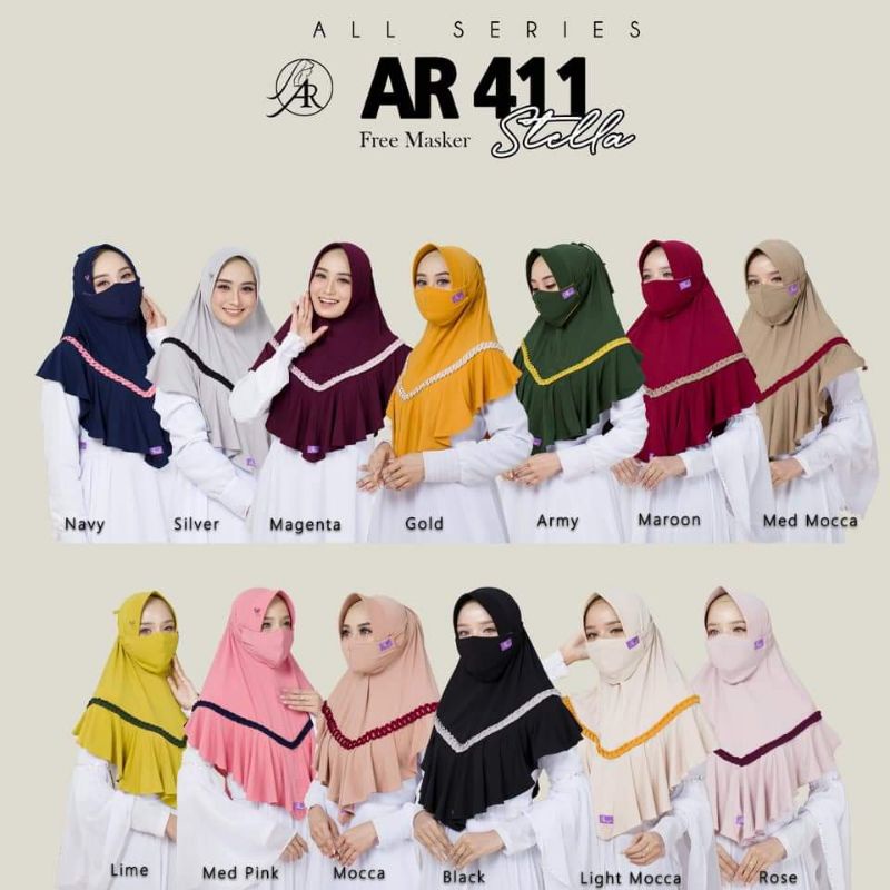 Bergo Hijab Jilbab Kerudung Terbaru Terlaris Terbest 2021 Arrafi Ori AR-411 (Hijab Free Masker)