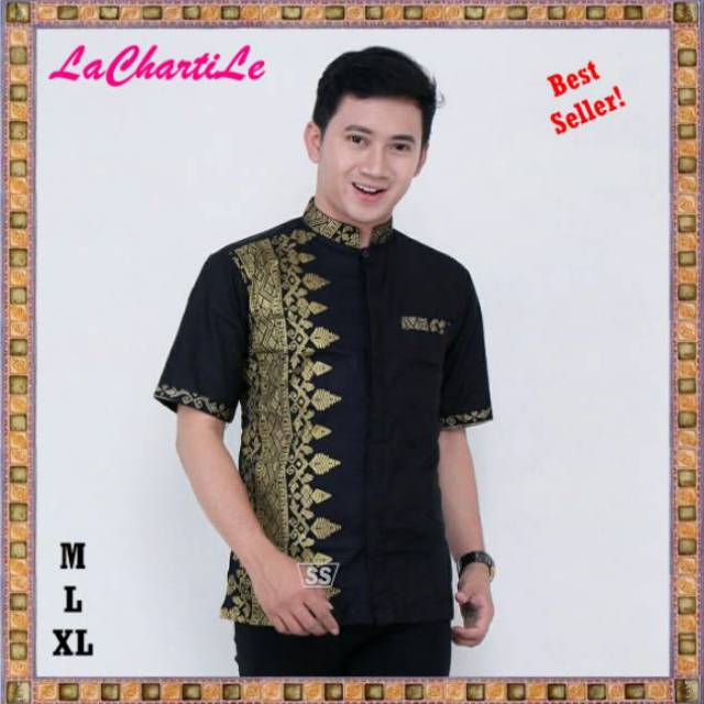 Hem Koko Katun Hitam Lengan Pendek | Baju Koko Murah Keren | Koko Katun Pendek Dewasa