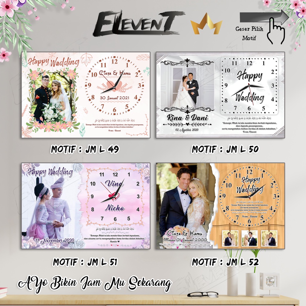 Hadiah Pernikahan Jam Dinding Custom Foto Unik Elegant Lucu Hadiah Ultah biografi anak Kado Happy Wedding UlangTahun Wisuda Nikah Biodata Bayi Birthday Sahabat Bingkai Photo MDF Gift Engagement Keluarga Anniversary Barakallah Fii umrik Graduation Murah-1