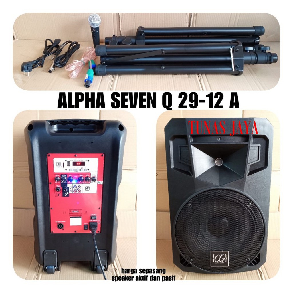 Speaker  Aktif ALPHA SEVEN Q29 12 INCH Komplite Stand dan  Mic Kabel