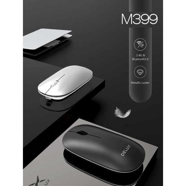 Mouse Delux M399 - Wireless Dan Bluetooth Mouse Gaming Delux M399