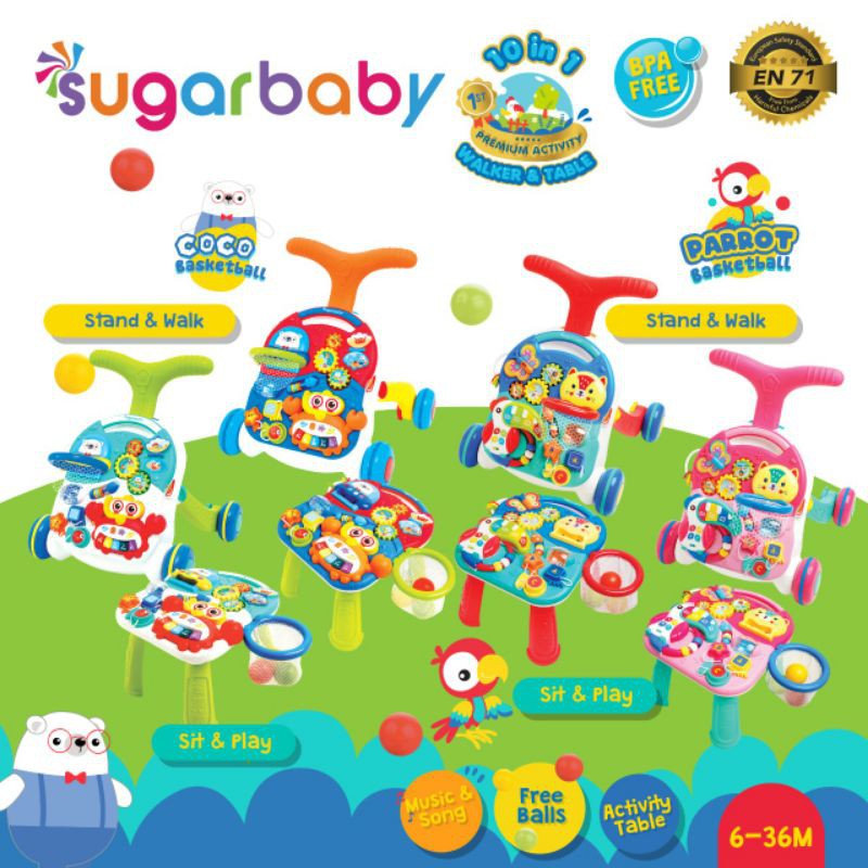 SUGAR BABY 10in1 Series PREMIUM Activity Walker &amp; Table &quot;COCO BASKETBALL&quot;