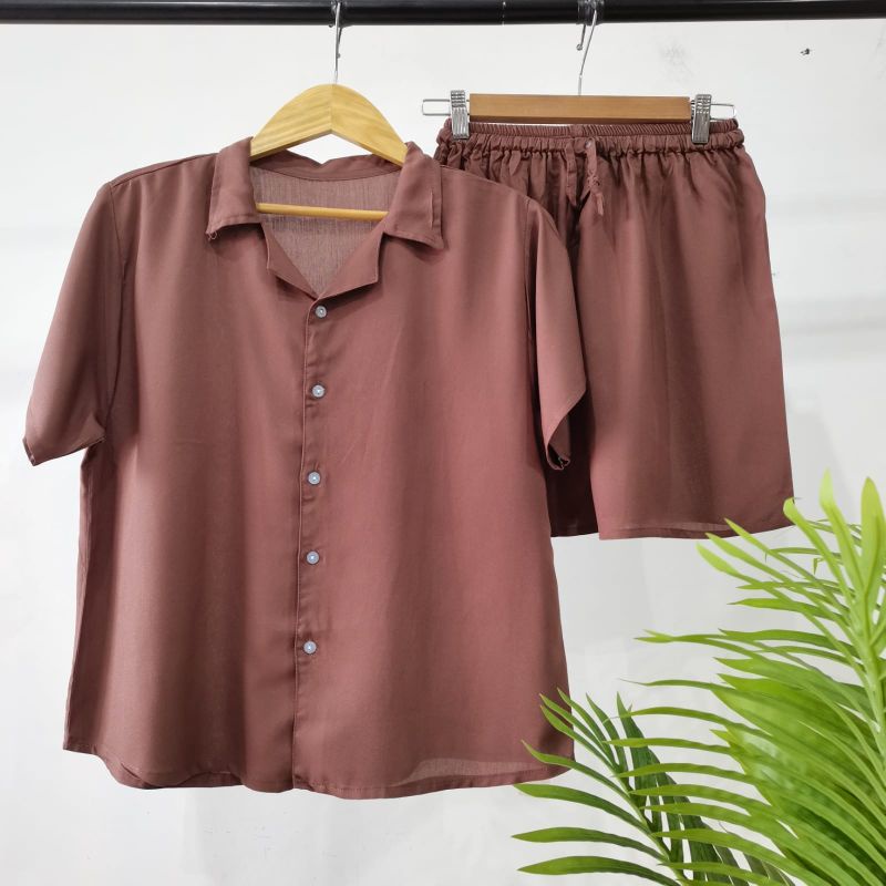 PIYAMA KANCING PENDEK | PIYAMA RAYON | BAJU TIDUR RAYON