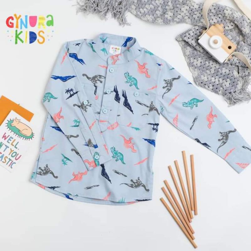 Baju Koko Anak Kemeja Anak Remaja Laki- Laki Terbaru 2022  Bahan Katun Premium Nyaman Adem Dino Branded Gynurakids