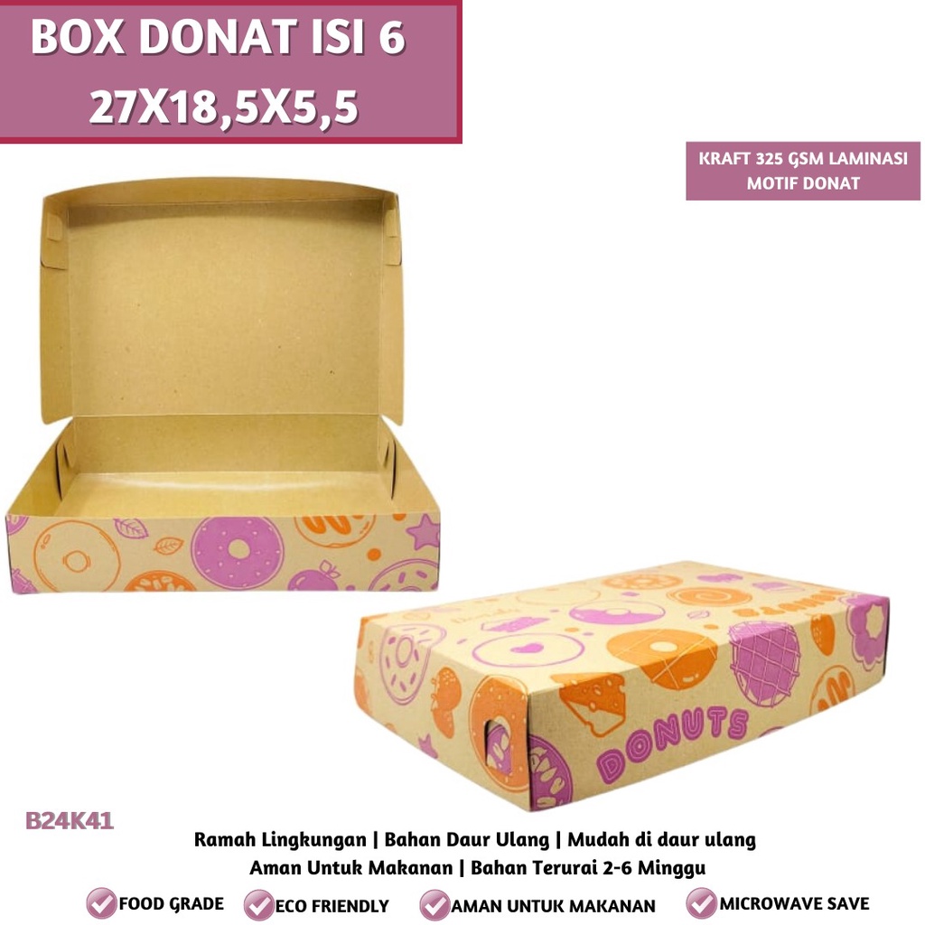 Dus Donat Box Donat Isi 6 Dus Donat Motif (B24K41-27X18.5X5.5 Cm)