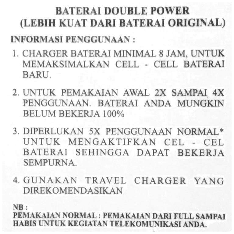 BATTERY DOUBLE POWER SAMSUNG J1 J100 1850 mAh