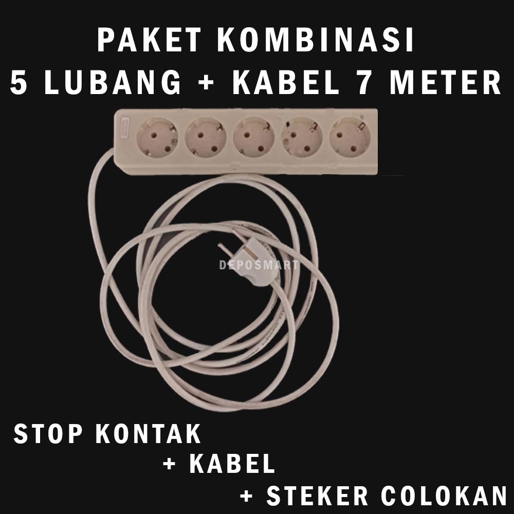 PAKET KABEL OLORAN - STOP KONTAK 5 LUBANG - KABEL 7 METER - STEKER
