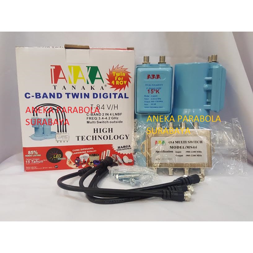 LNB Tanaka T-84 V/H 2 Satelit 4 Receiver LNBF Parabola 2x4 C Band