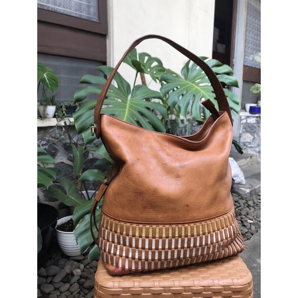 preloved fossil maya hobo multi brown original tas fossil coklat tas branded murah