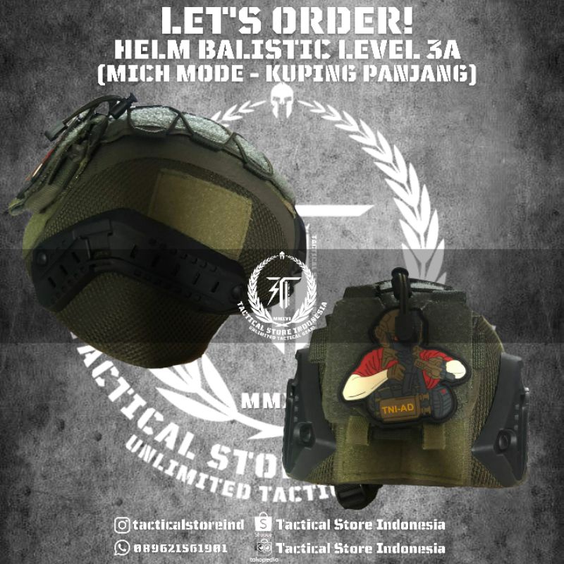 PROMO DISCOUNT Helm Tactical Balistic Level 3 Anti Peluru - Kuping Panjang - Hijau Rail Hitam