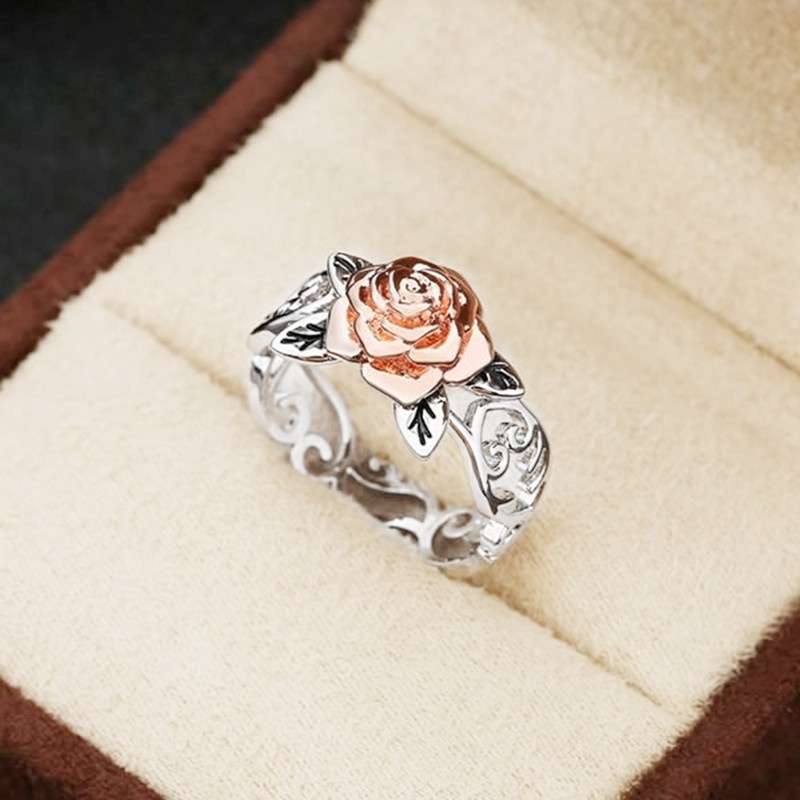 Cincin Wanita Bentuk Bunga Mawar Warna Emas Putih Untuk Pernikahan