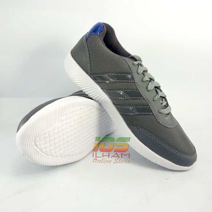 Sepatu Sneaker Adidas Garis Pilon Olahraga Size 36-40 Abu abu Biru