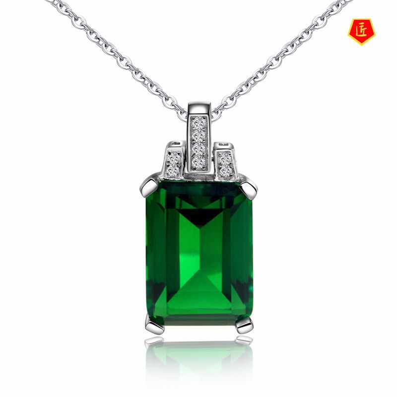 [Ready Stock]92518K Gold Emerald Pendant Necklace Elegant Graceful