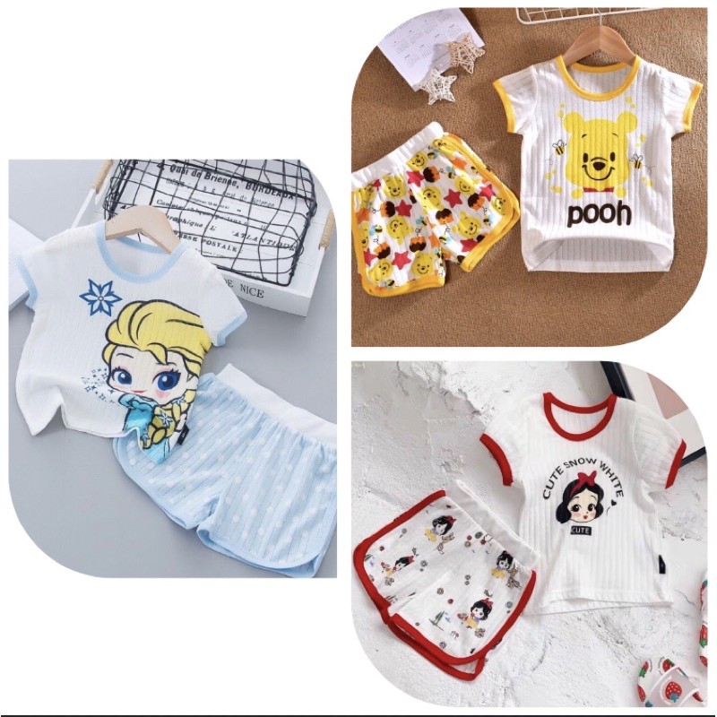 baju setelan rumah anak gambar disney kartun bahan adem