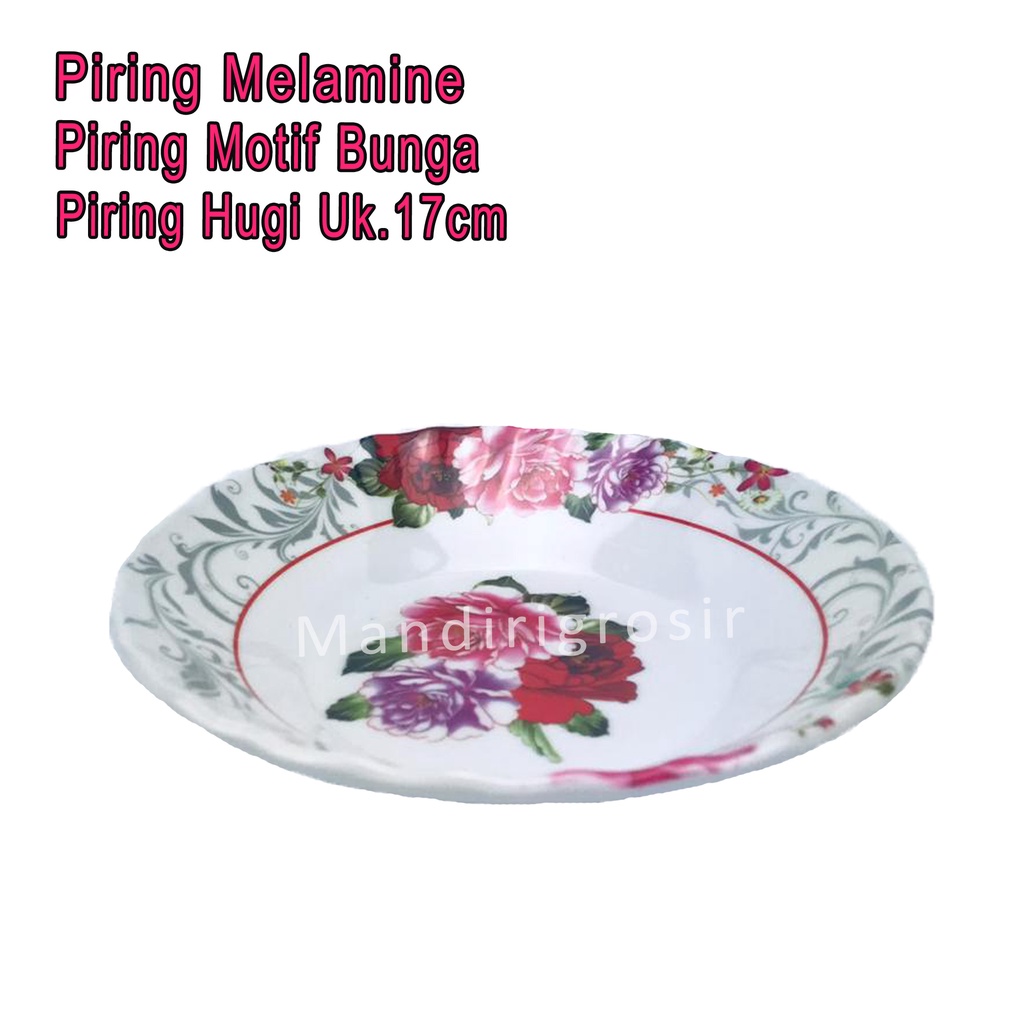 Piring Hugi Serbaguna *Piring Melamine * Piring Motif Bunga * Uk.17x17cm