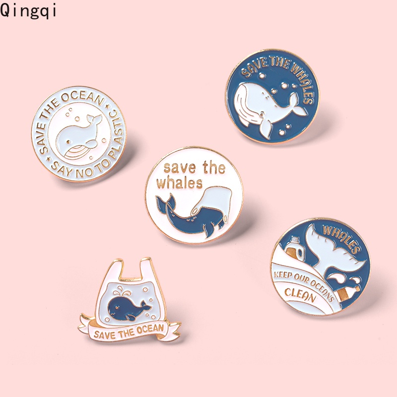 Pin Enamel Bahan Plastik Desain Save The Ocean Bros Bentuk Ikan Paus Whale Tail on The Sea Untuk Perhiasan Whale