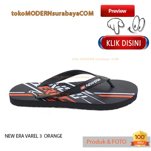 Sandal Pria jepit NEW ERA VAREL 3 HITAM ORANGE Casual Karet Flip Flop