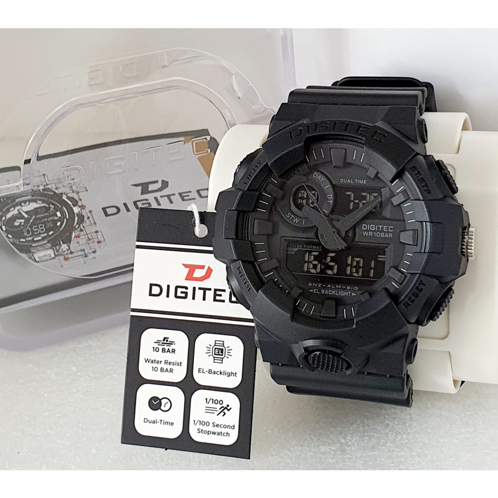 Jam Tangan Sport Pria Digitec 2112 Double Time Strap Rubber Karet Original