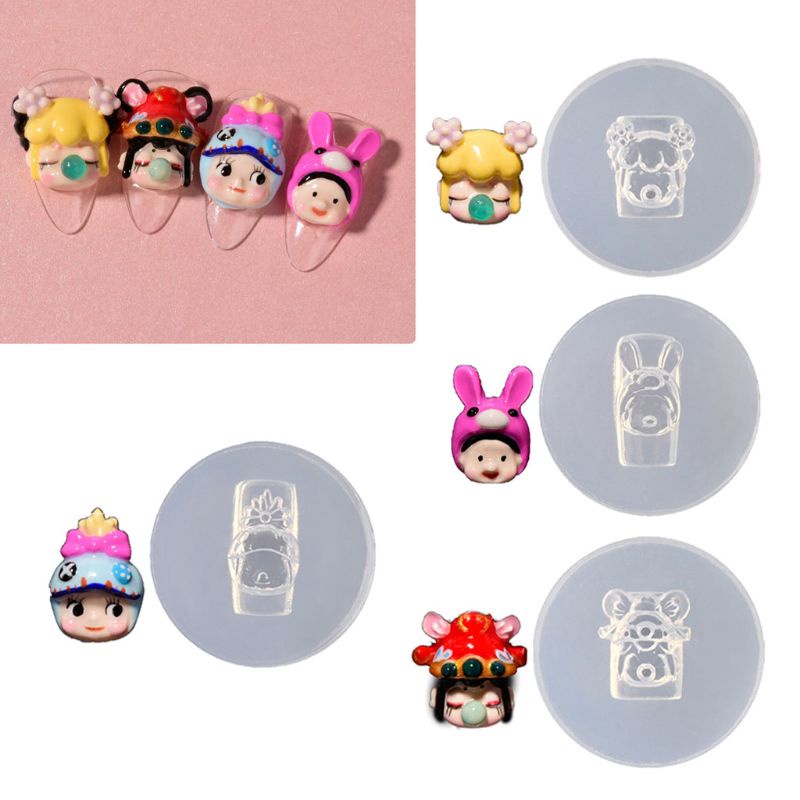 Siy Cetakan Resin Bentuk Boneka Kartun 3d Ukuran Mini Bahan Silikon Untuk Nail Art