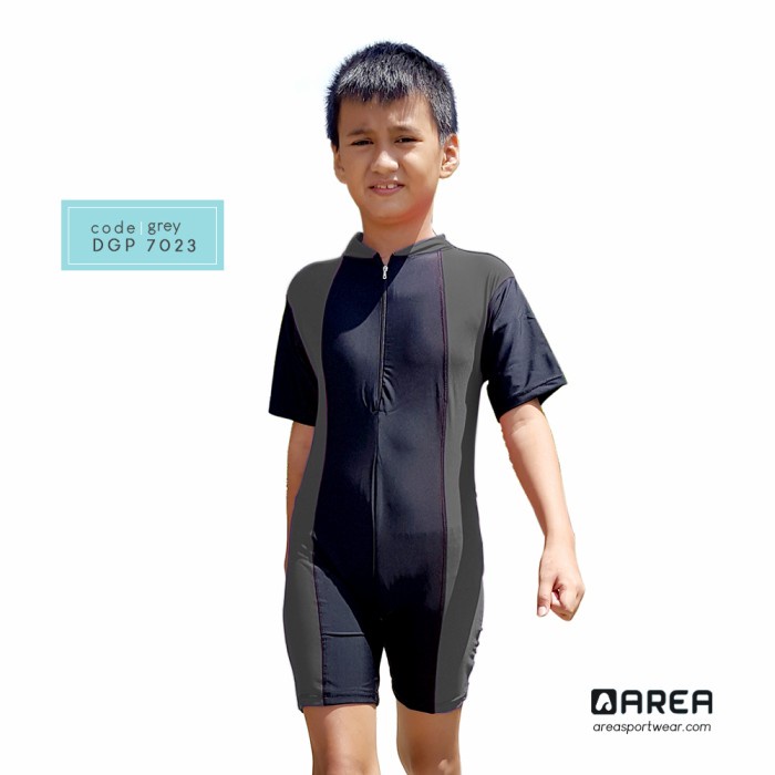 Baju Renang Wanita baju renang anak laki laki 10 tahun terusan pendek ( 6 - 10 tahun) - Abu-abu, M(L