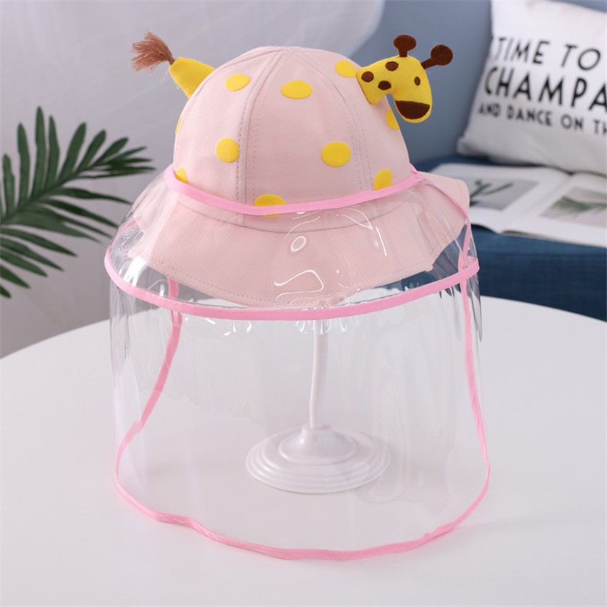 TOPI ANAK ANTI CORONA, FACE SHIELD ANAK, TOPI CORONA ANAK,  FACESHIELD TOPI ANAK, READY STOK!-JERAPAH PINK (S/M/L)