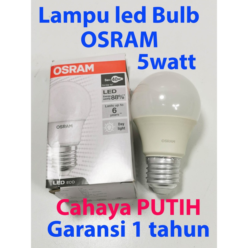 Cahaya PUTIH lampu led bulb 5watt OSRAM LECO CLA40 garansi 1 tahun