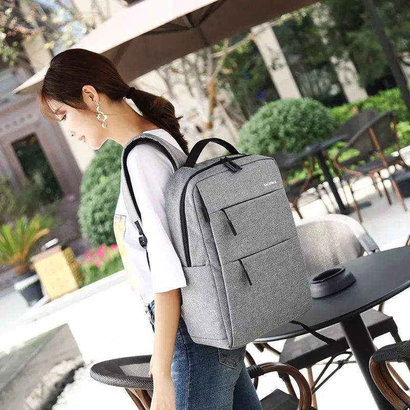 Tas Ransel Laptop Pria Anak Laki-laki Tas Sekolah Abu-abu Oxford Besar USB Bagpack Remaja Pelajar