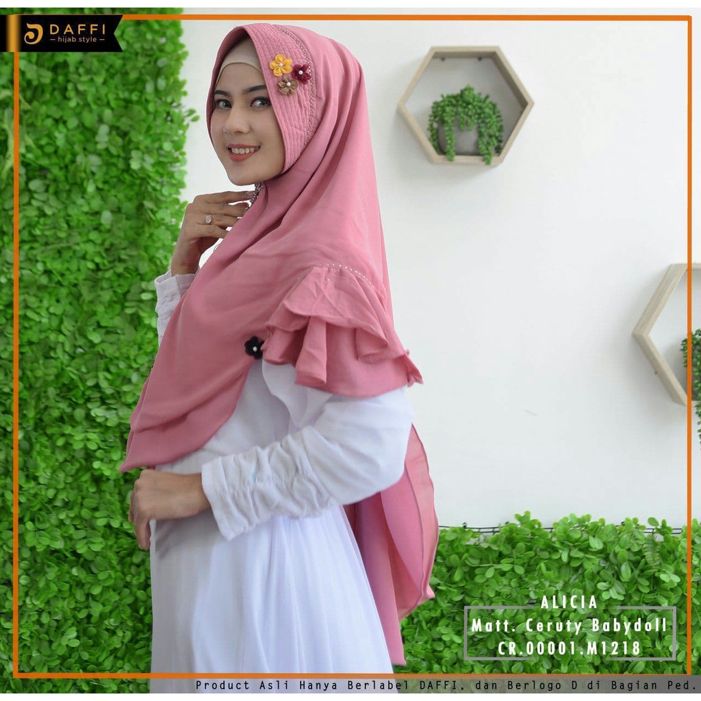 ORI DAFFI HIJAB ALICIA BAHAN CERUTY BABYDOLL DUA LAYER SIZE MEDIUM SOFT PET RUMBAI DI BAHU DAN ADA A
