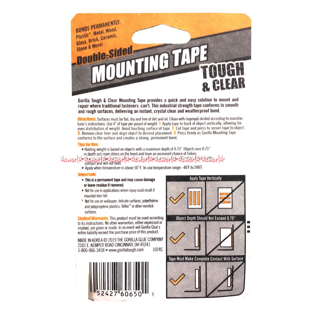 Gorilla Mounting Tape Tough &amp; Clear 1.5m Isolasi Untuk Plastik Double Tape Bening Kuat Gorila Dabeltape Dabel Tep Gorila