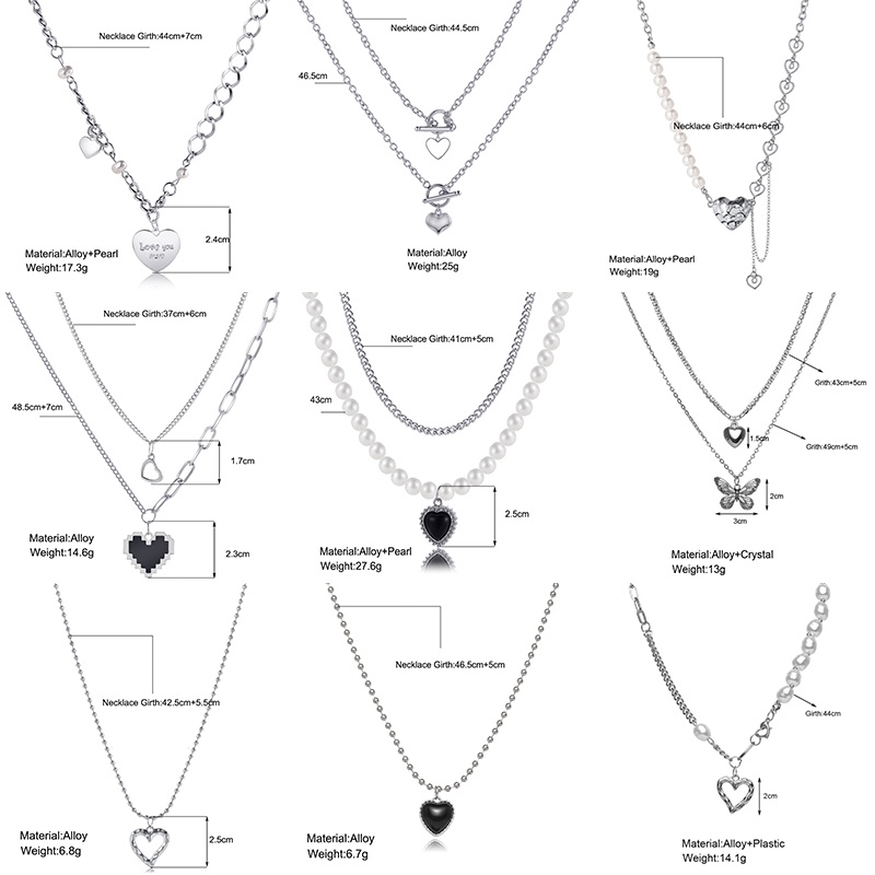 YEEZII Kalung Rantai Choker Liontin Hati Aksen Mutiara Gaya Retro Untuk Wanita