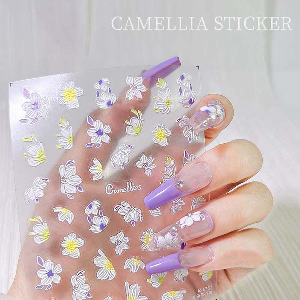 MXBEAUTY Bunga Stiker Kuku Wanita Tipis Tangguh Camelia Tulip Bunga Matahari Self Adhesive Nail Art Dekorasi