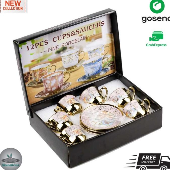((((()paling dicari] 12 in 1 European Style Tea Set 6 Cangkir dan 6 Piring Set Keramik