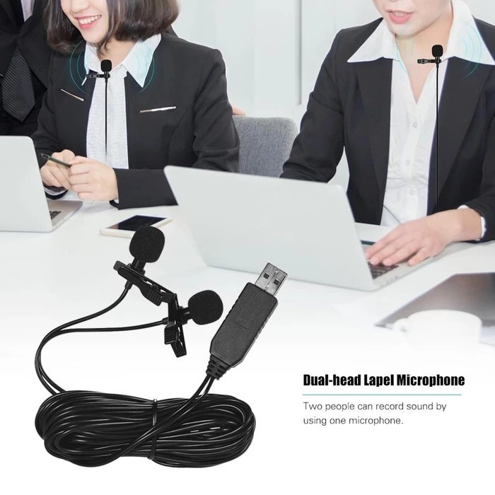 USB Dual-head Lavalier Microphone Clip-on Omnidirectional Computer Mic