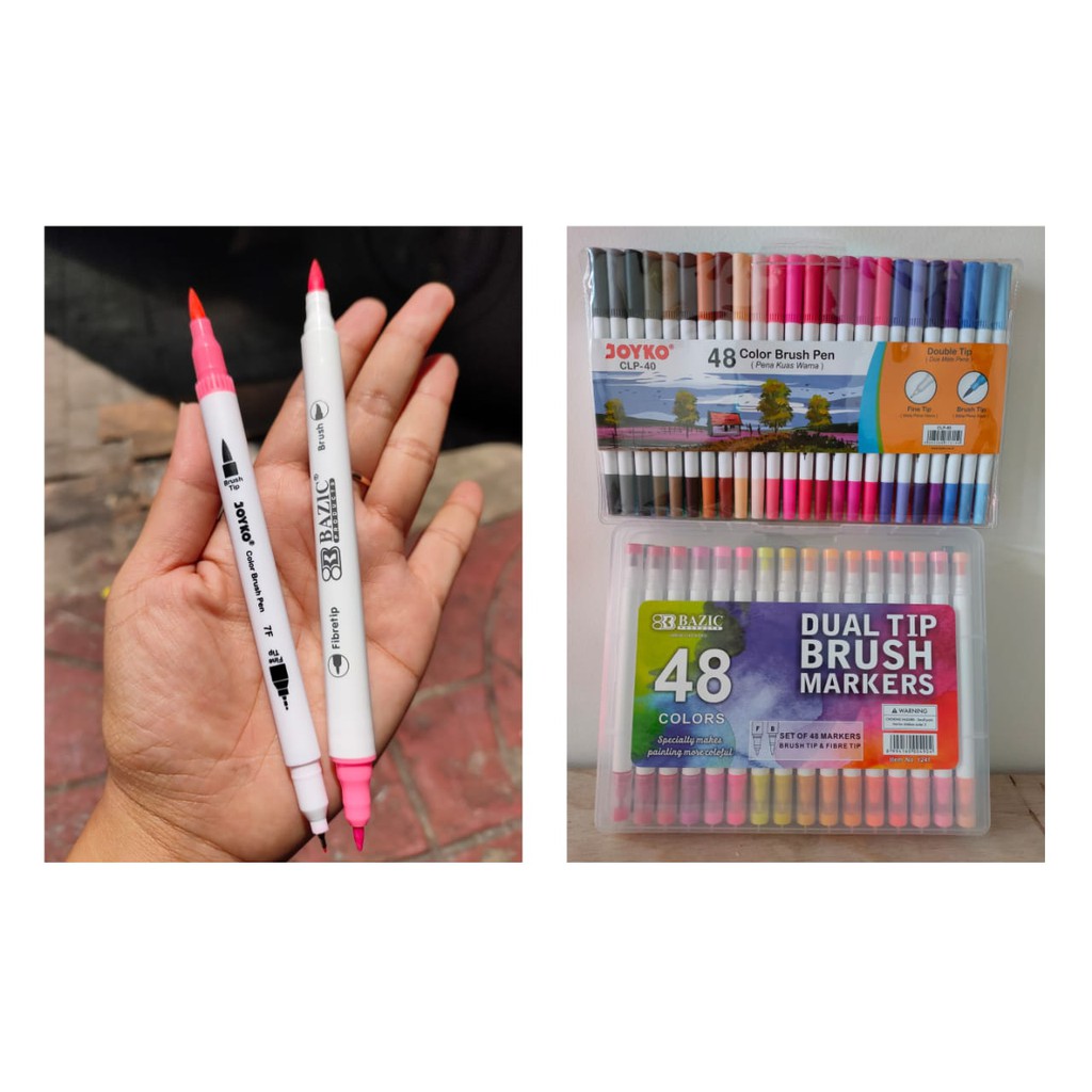 

mdn brushpen bazic dual tip 12 warna brush pen water base plastic case usa brand
