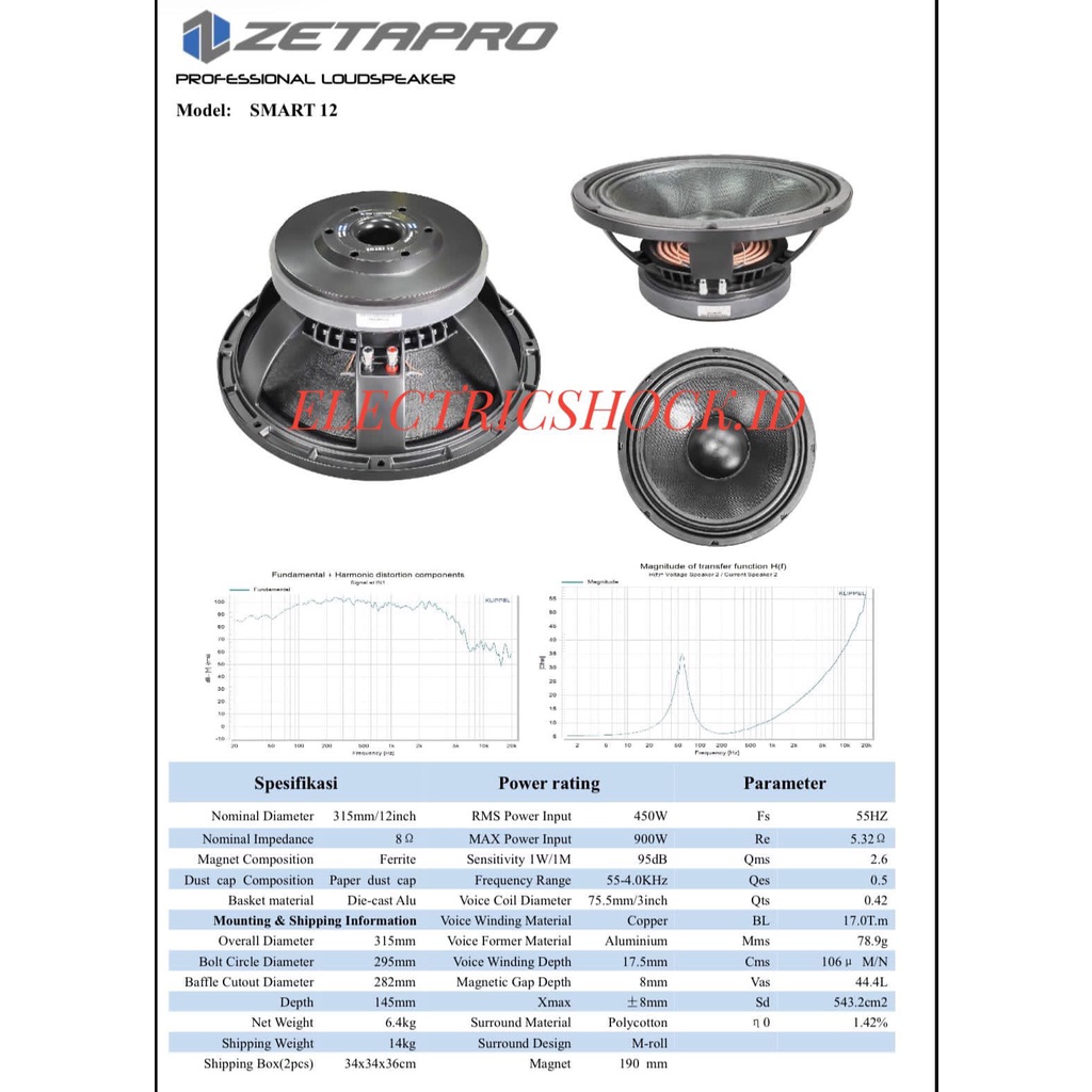 SPEAKER KOMPONEN ZETAPRO SMART 12 / ZETAPRO SMART12 ORIGINAL 900WATT